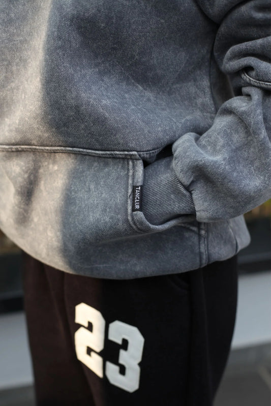 OVERSIZED STONE WASHED HOODIE | SMOKE GREY