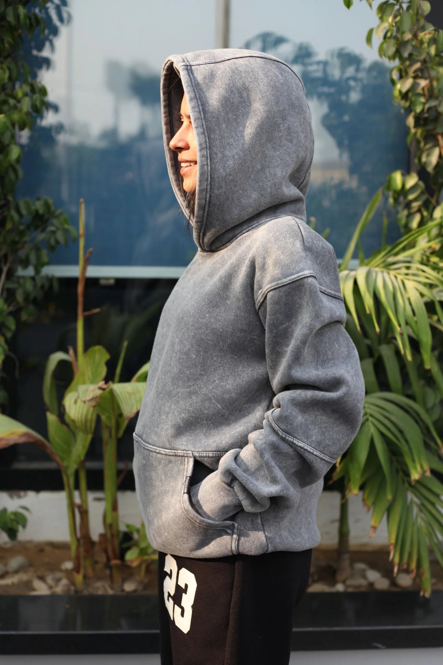 OVERSIZED STONE WASHED HOODIE | SMOKE GREY