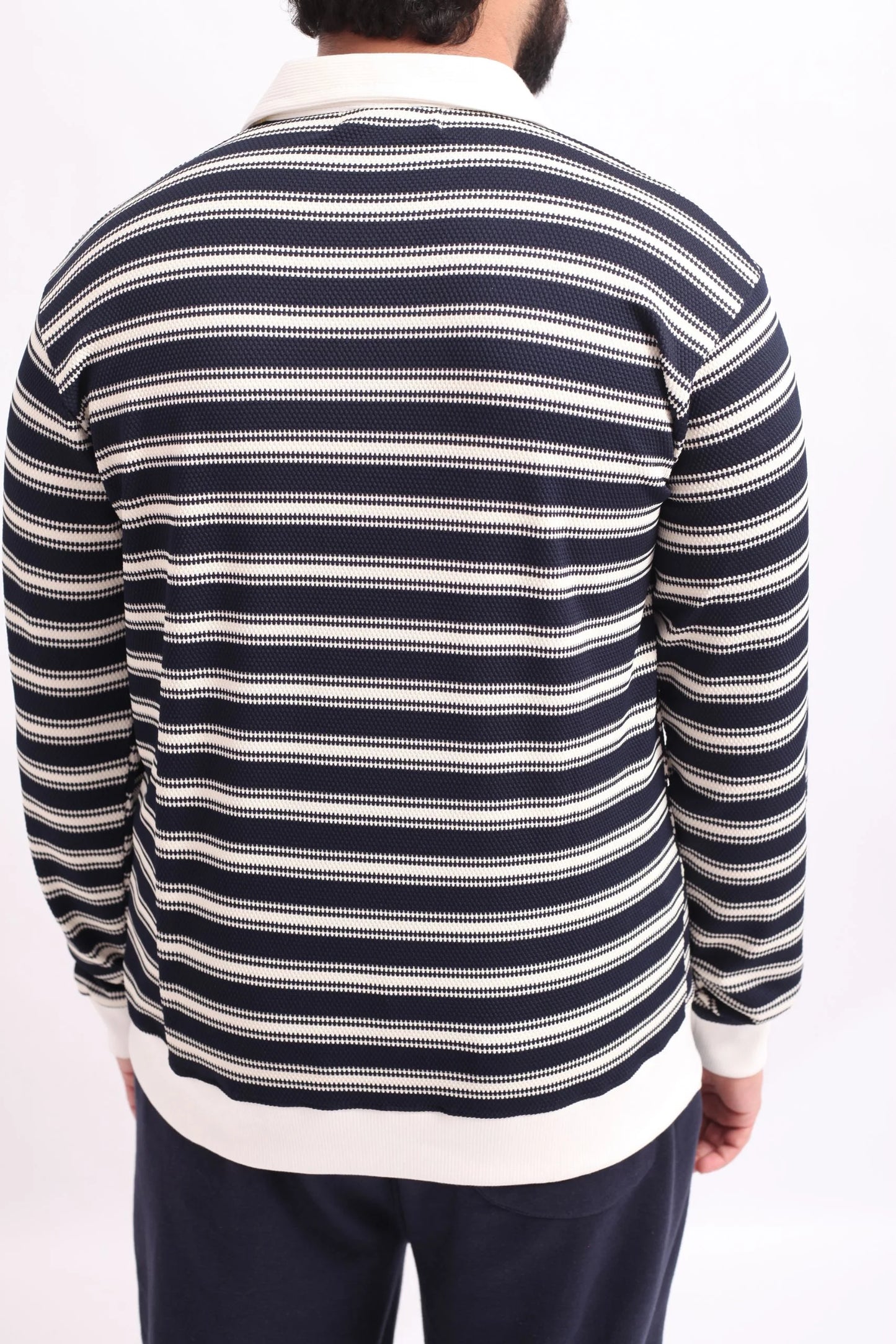 KNITTED ZIPPER POLO SWEATSHIRT | NAVY / WHITE