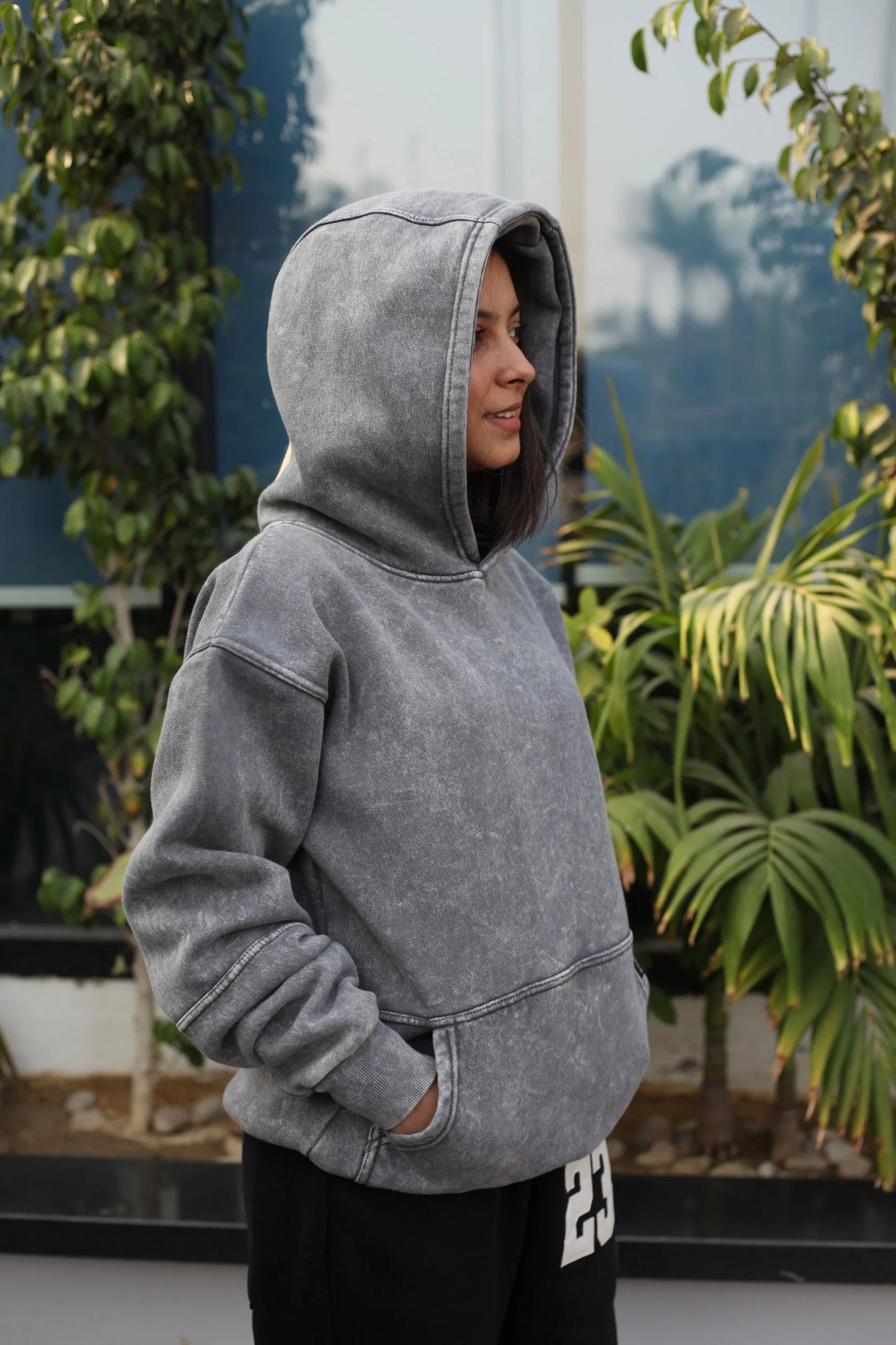 OVERSIZED STONE WASHED HOODIE | SMOKE GREY