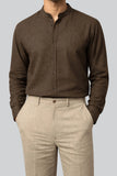 BAND COLLAR LINEN SHIRT | COFFEE BROWN