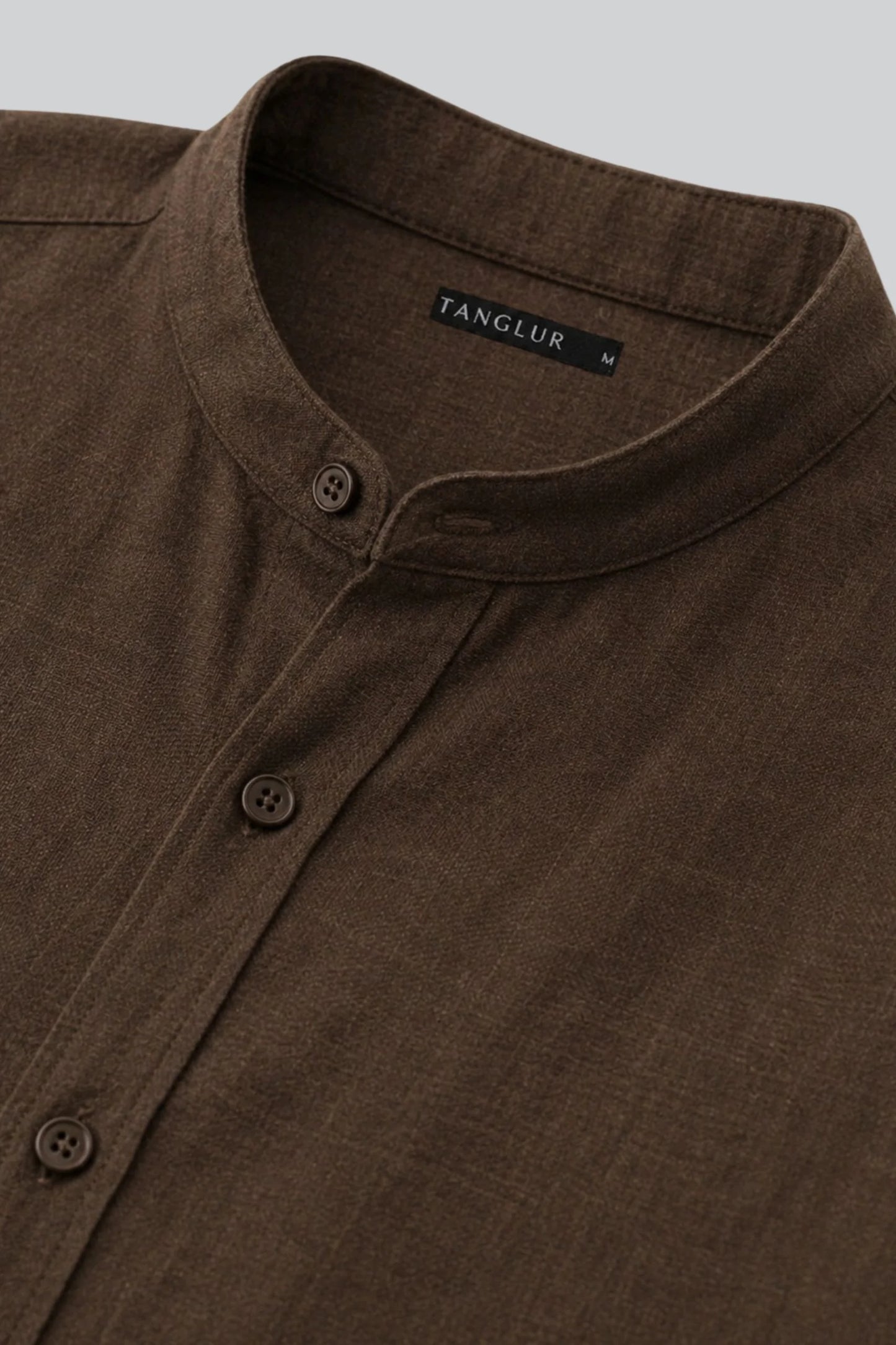 BAND COLLAR LINEN SHIRT | COFFEE BROWN