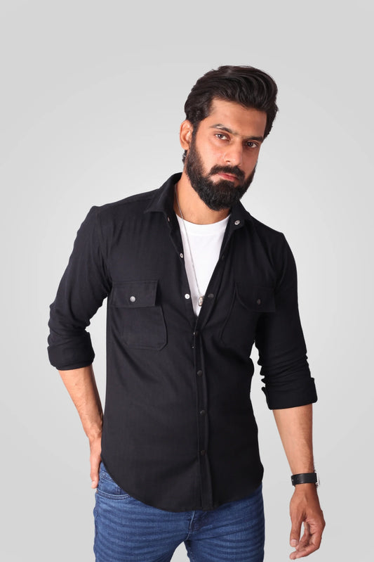 BLACK FLANNEL SHACKET (FS04)
