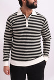 KNITTED ZIPPER POLO SWEATSHIRT | BLACK / WHITE