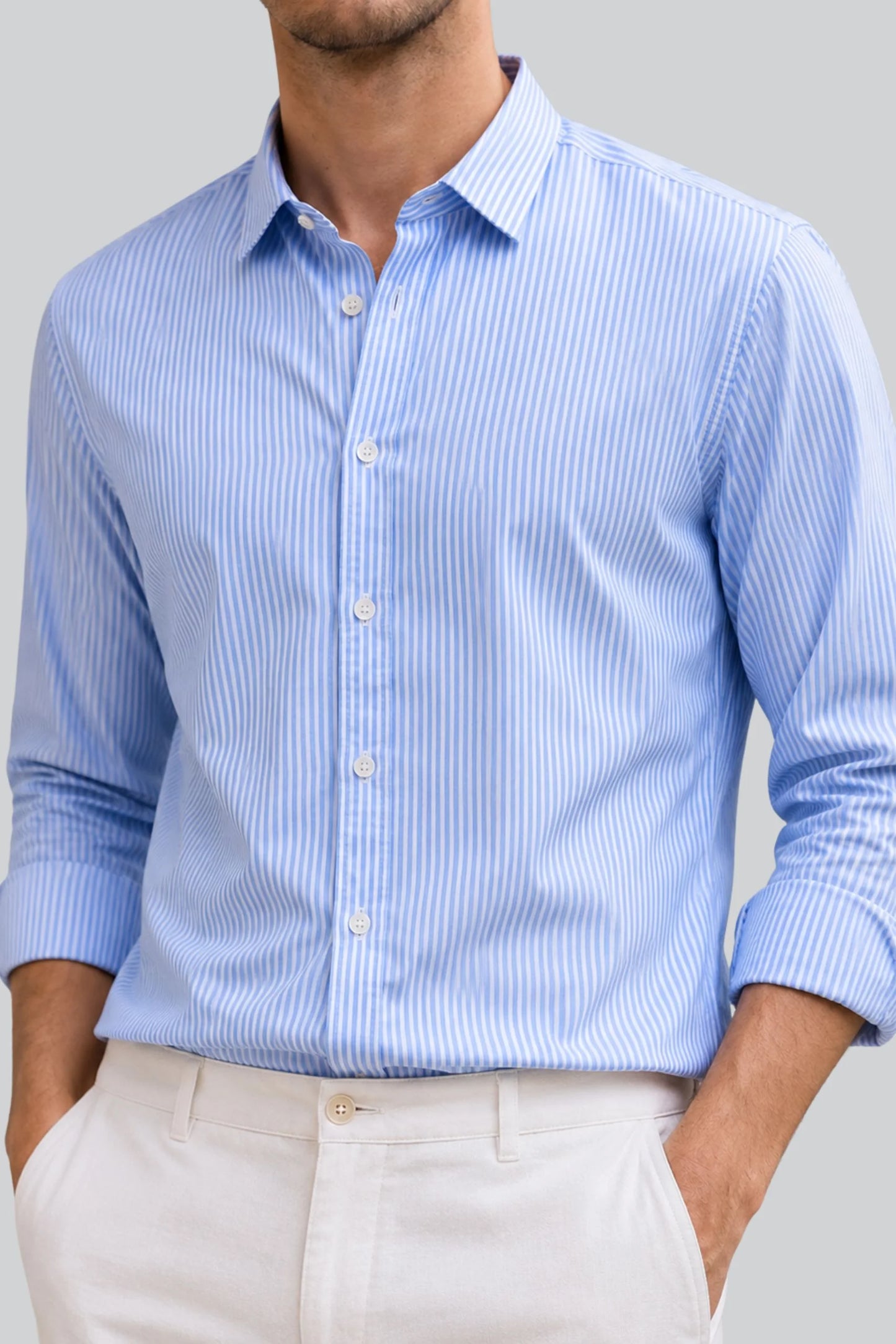 PIN STRIPED SHIRT | OLD MONEY BLUE