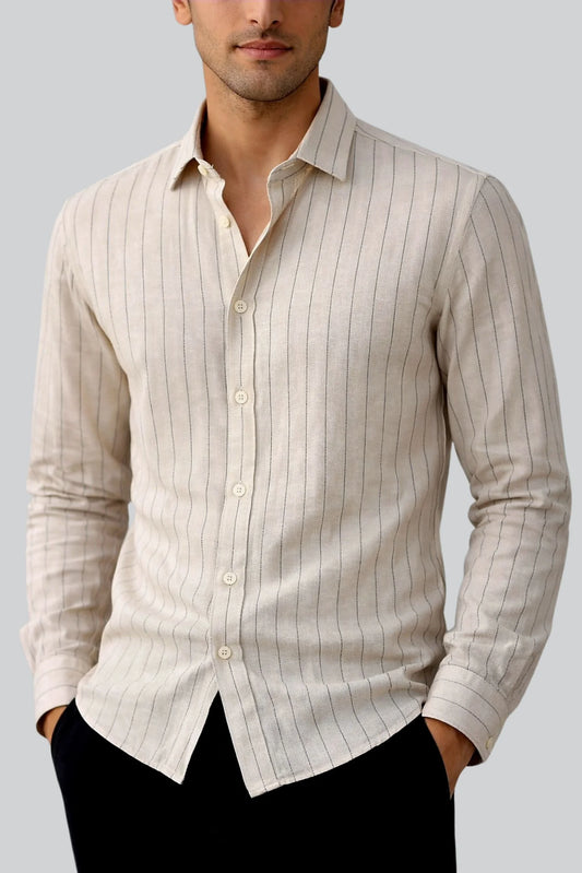 LINEN STRIPED SHIRT | BEIGE / BLACK