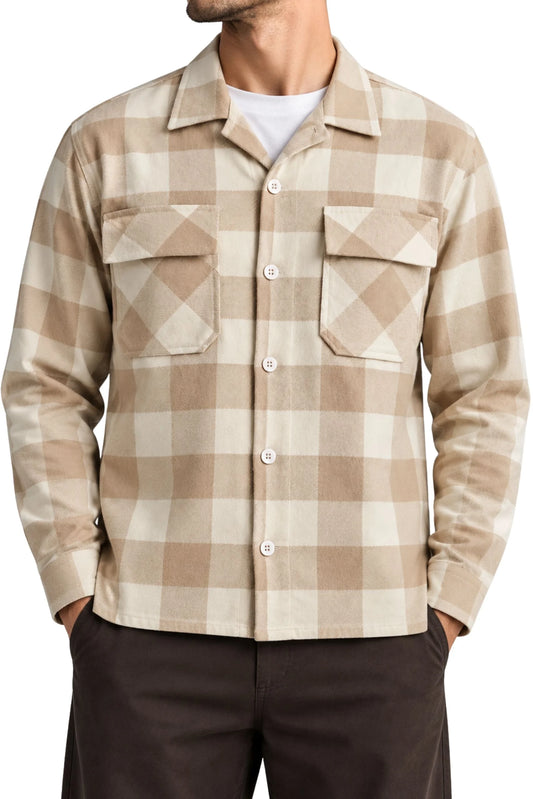 FLANNEL CHECKERED SHACKET | BEIGE