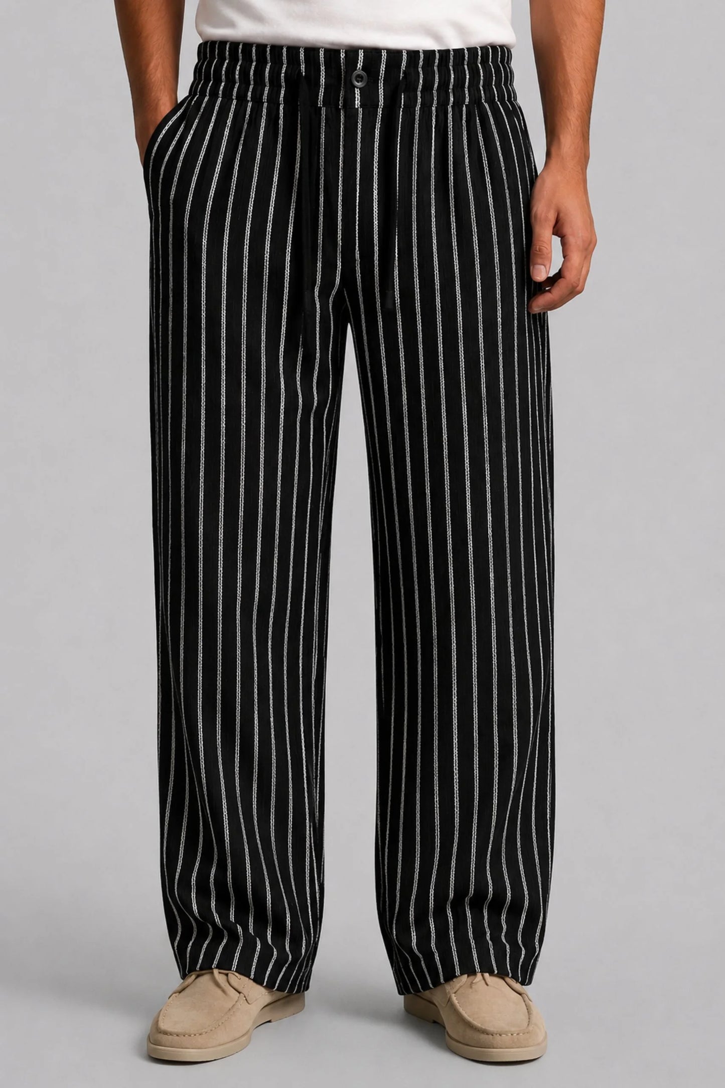 CRINKLE PINSTRIPES TROUSER | BLACK / WHITE