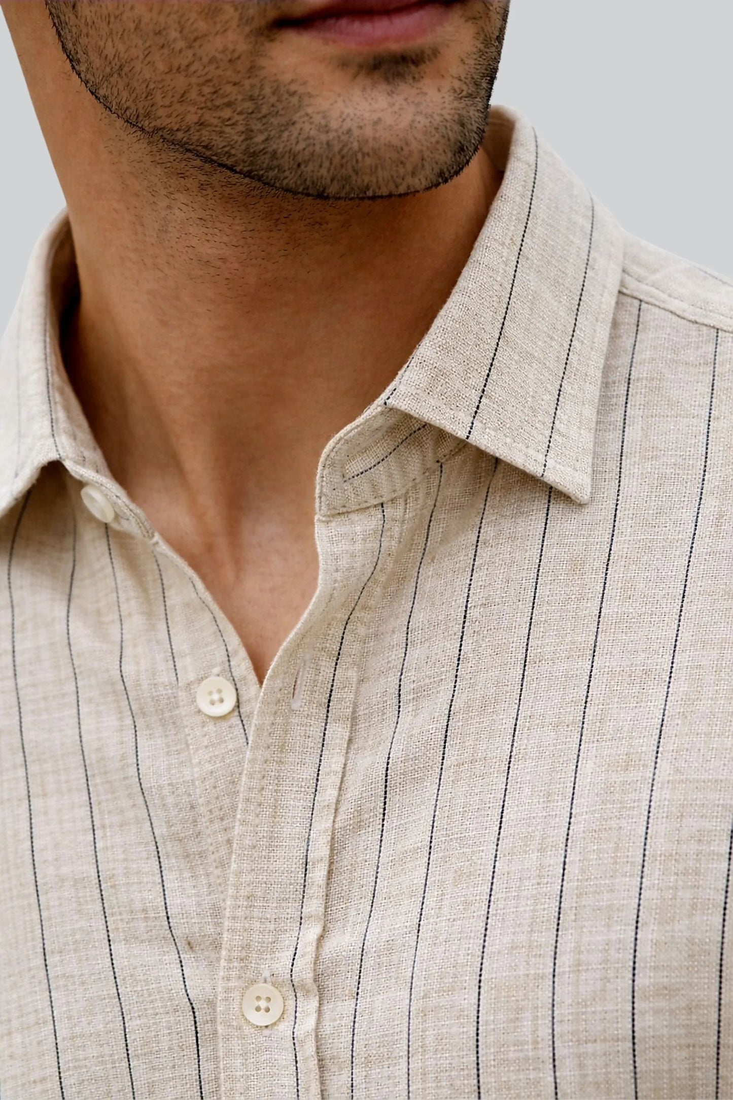 LINEN STRIPED SHIRT | BEIGE / BLACK