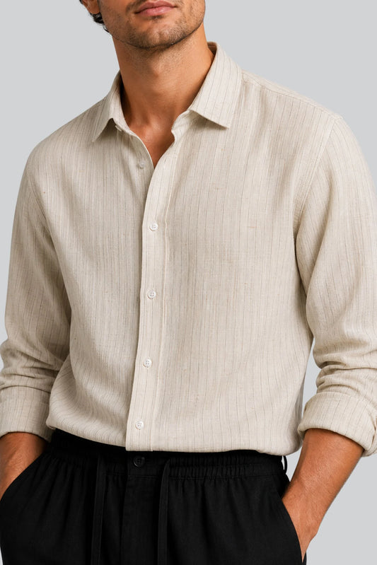 STRIPED LINEN SHIRT | CARAMEL WHITE