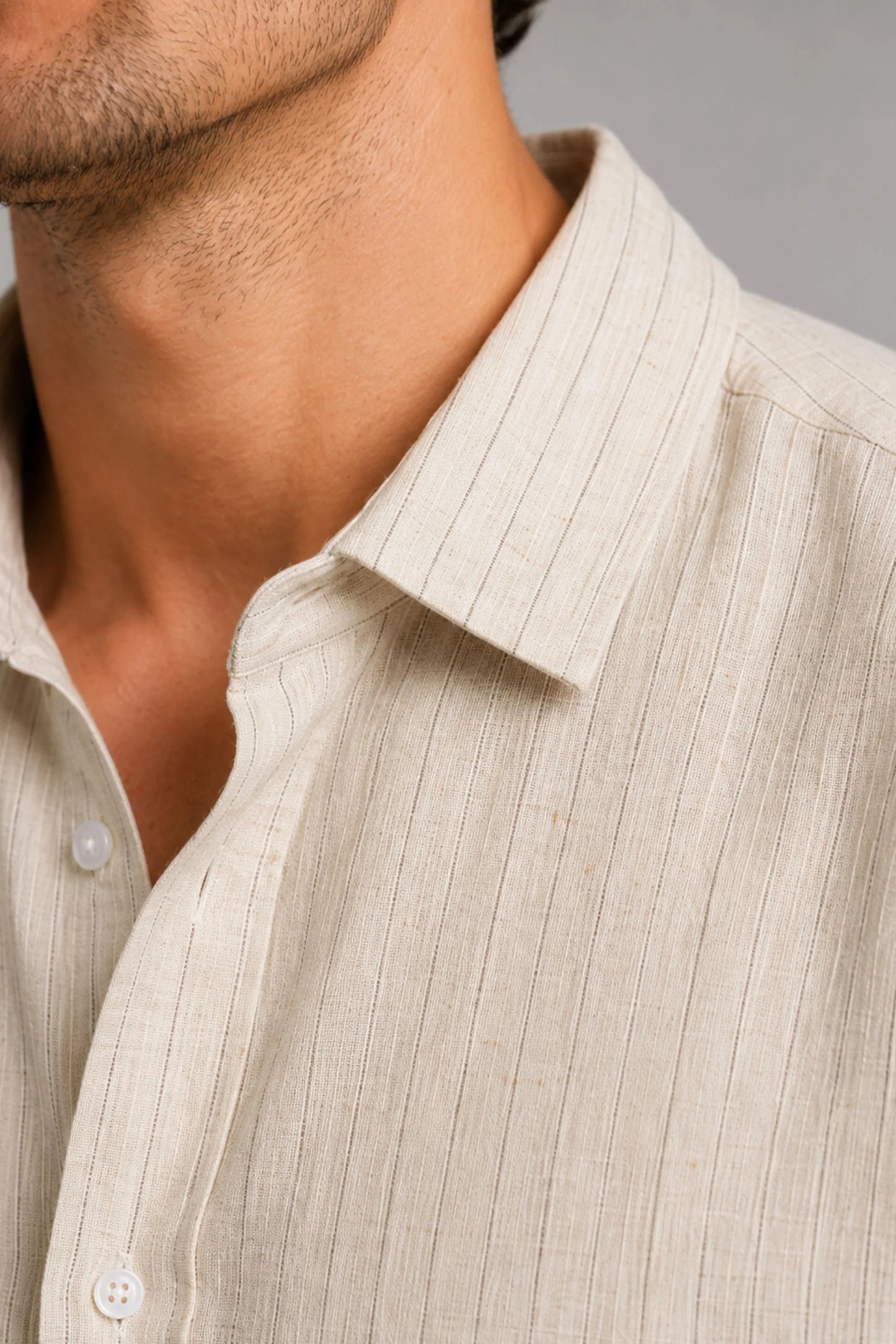 STRIPED LINEN SHIRT | CARAMEL WHITE