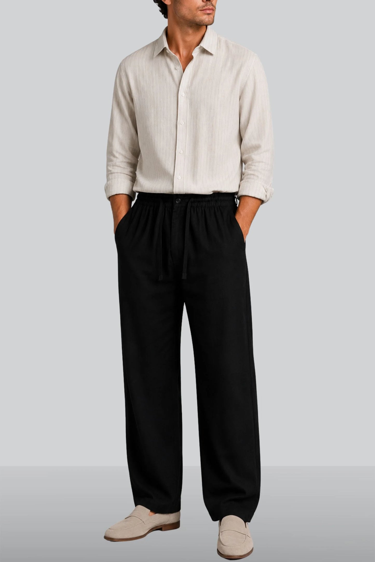 STRIPED LINEN SHIRT | CARAMEL WHITE