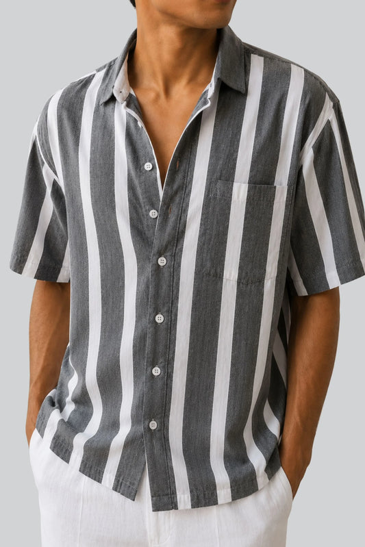 BOXY FIT SRIPED SHIRT | SMOKE GREY