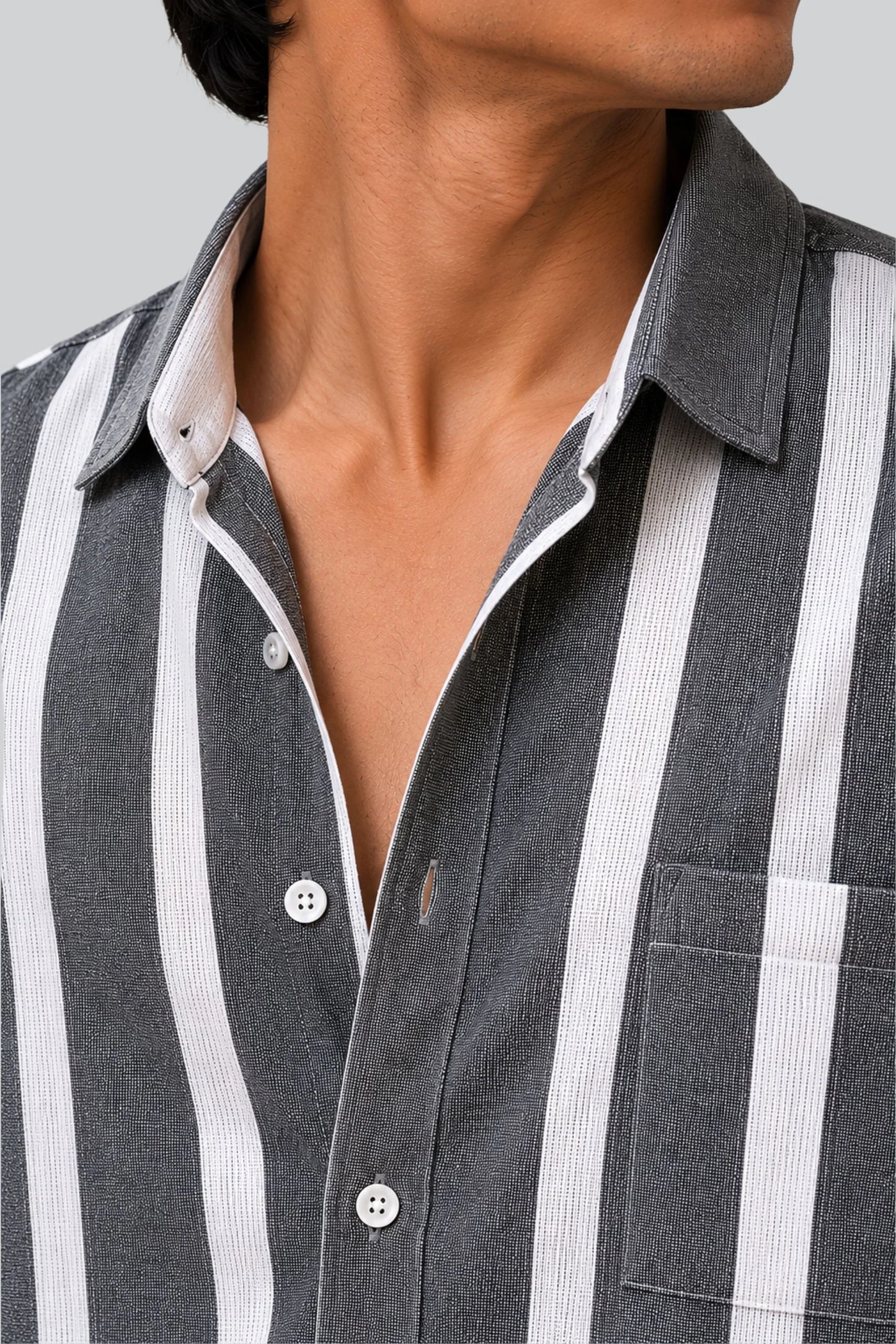 BOXY FIT SRIPED SHIRT | SMOKE GREY