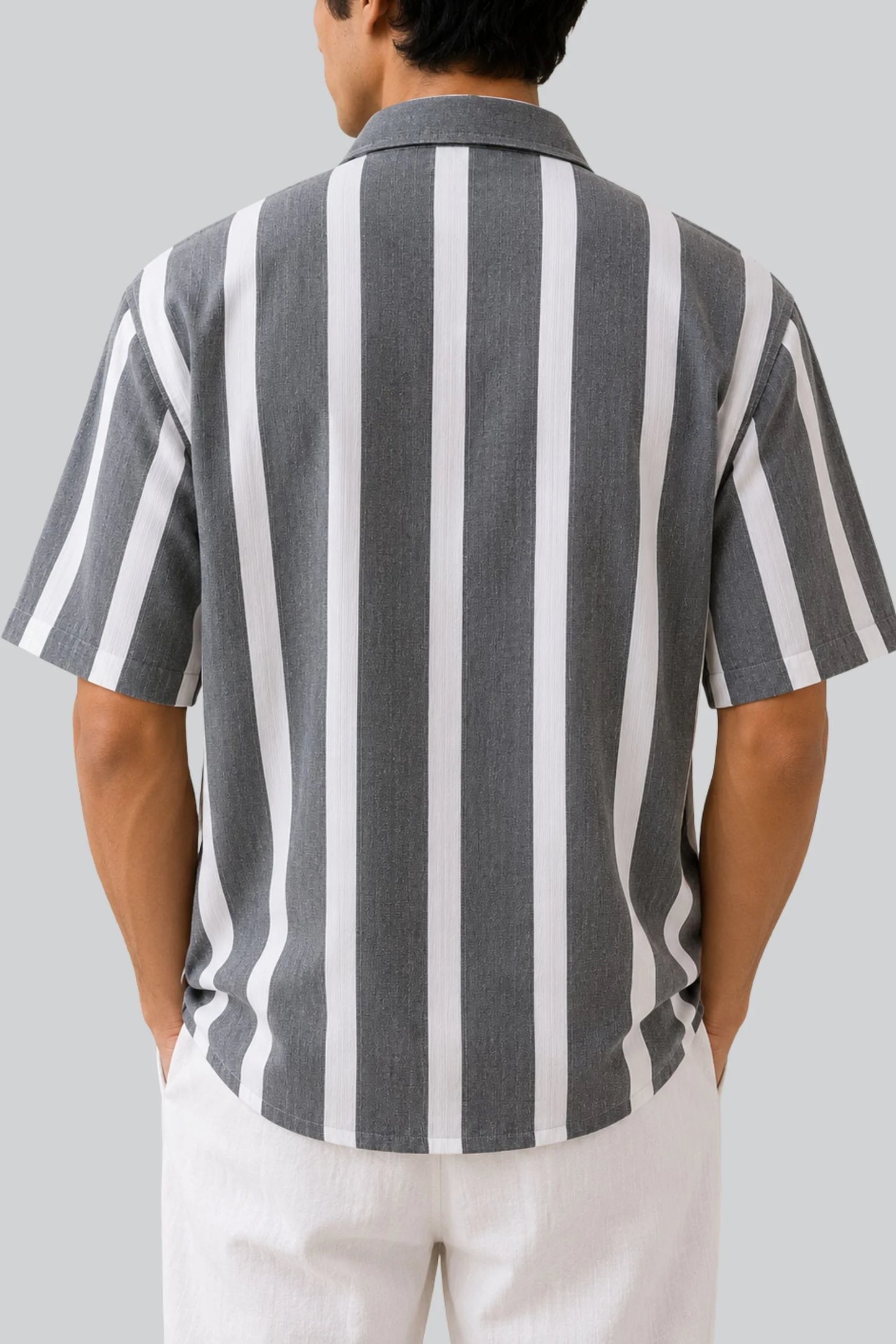 BOXY FIT SRIPED SHIRT | SMOKE GREY