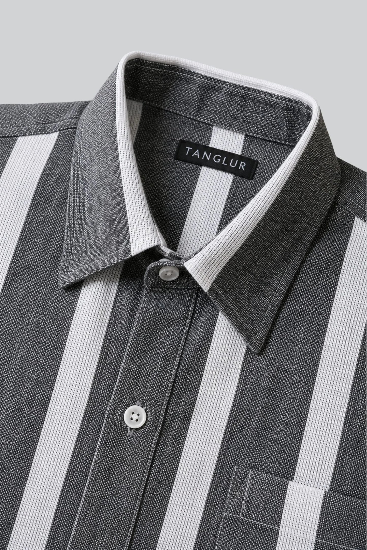 BOXY FIT SRIPED SHIRT | SMOKE GREY