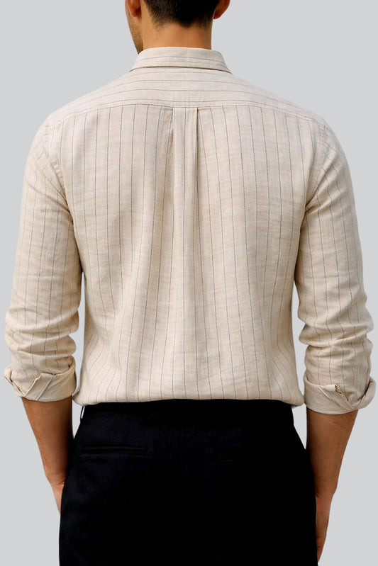 LINEN STRIPED SHIRT | BEIGE / BLACK