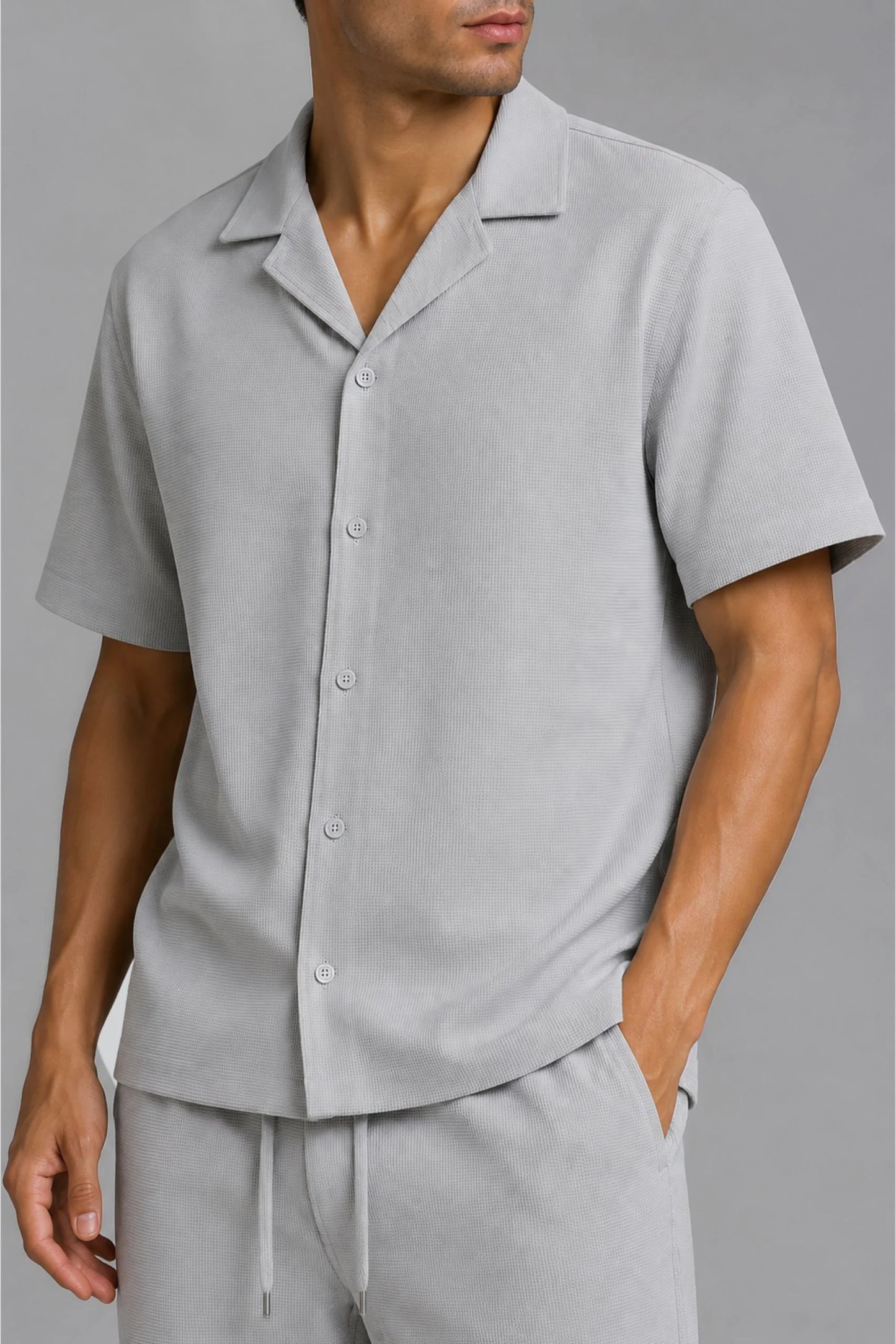 RESORT COLLAR WAFFLE SHIRT | SLATE GREY