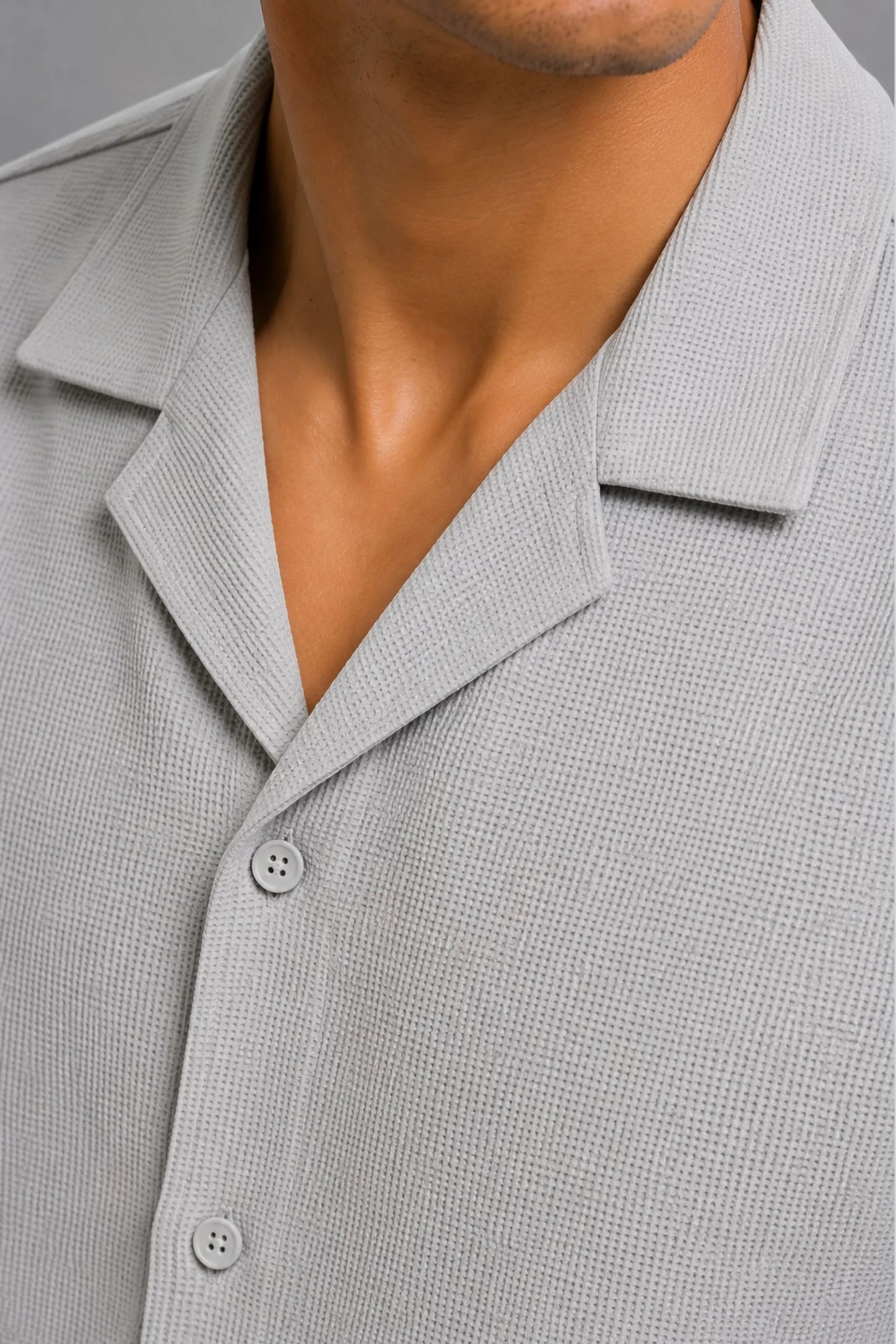 RESORT COLLAR WAFFLE SHIRT | SLATE GREY