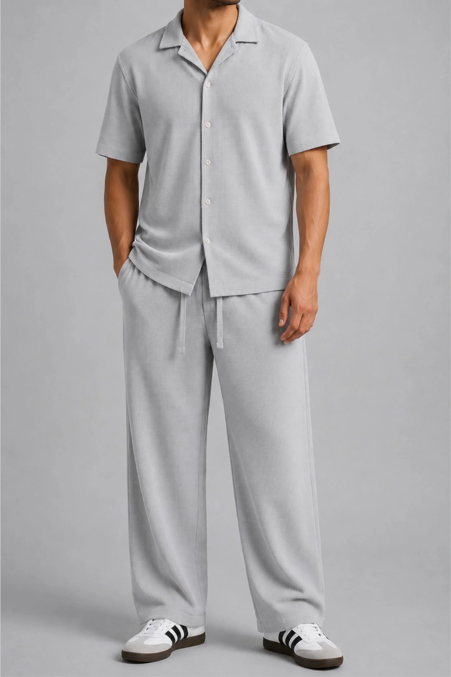 RESORT COLLAR WAFFLE SHIRT | SLATE GREY