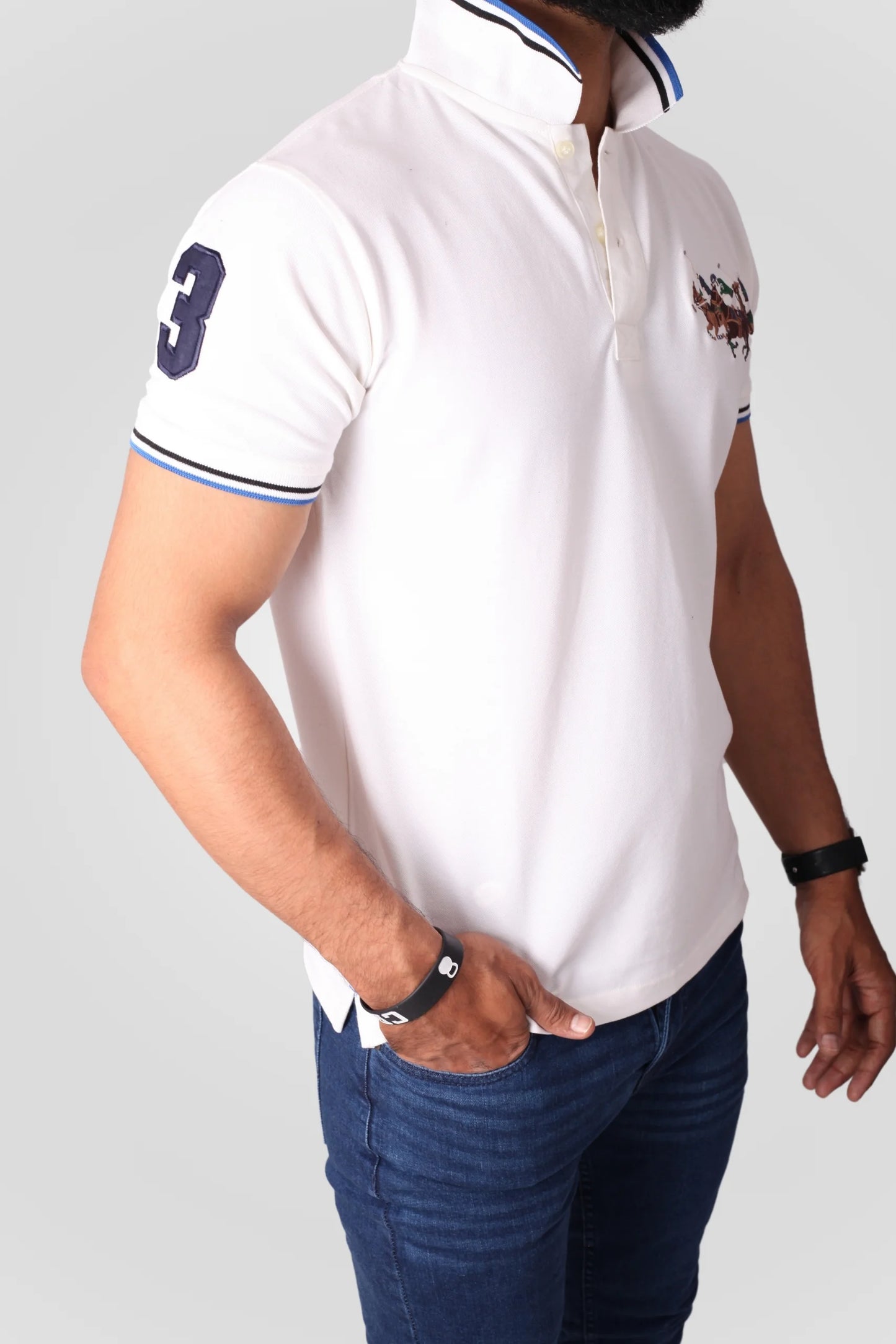 WHITE 3 PONY POLO