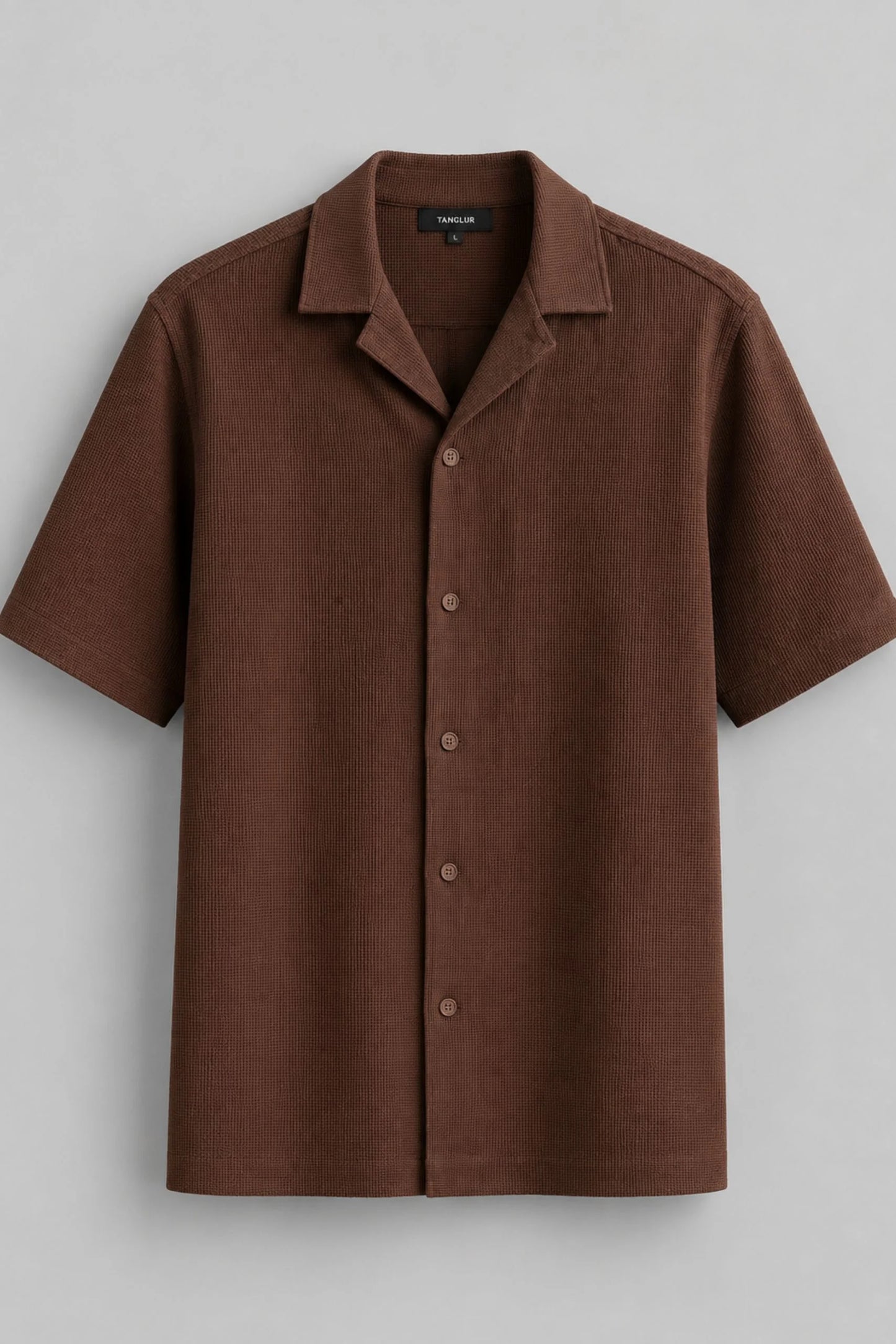 RESORT COLLAR WAFFLE SHIRT | COCO BROWN
