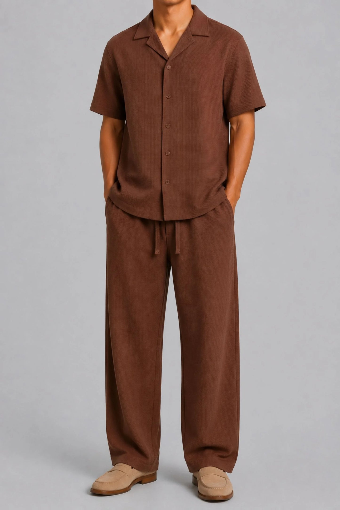 RESORT COLLAR WAFFLE SHIRT | COCO BROWN