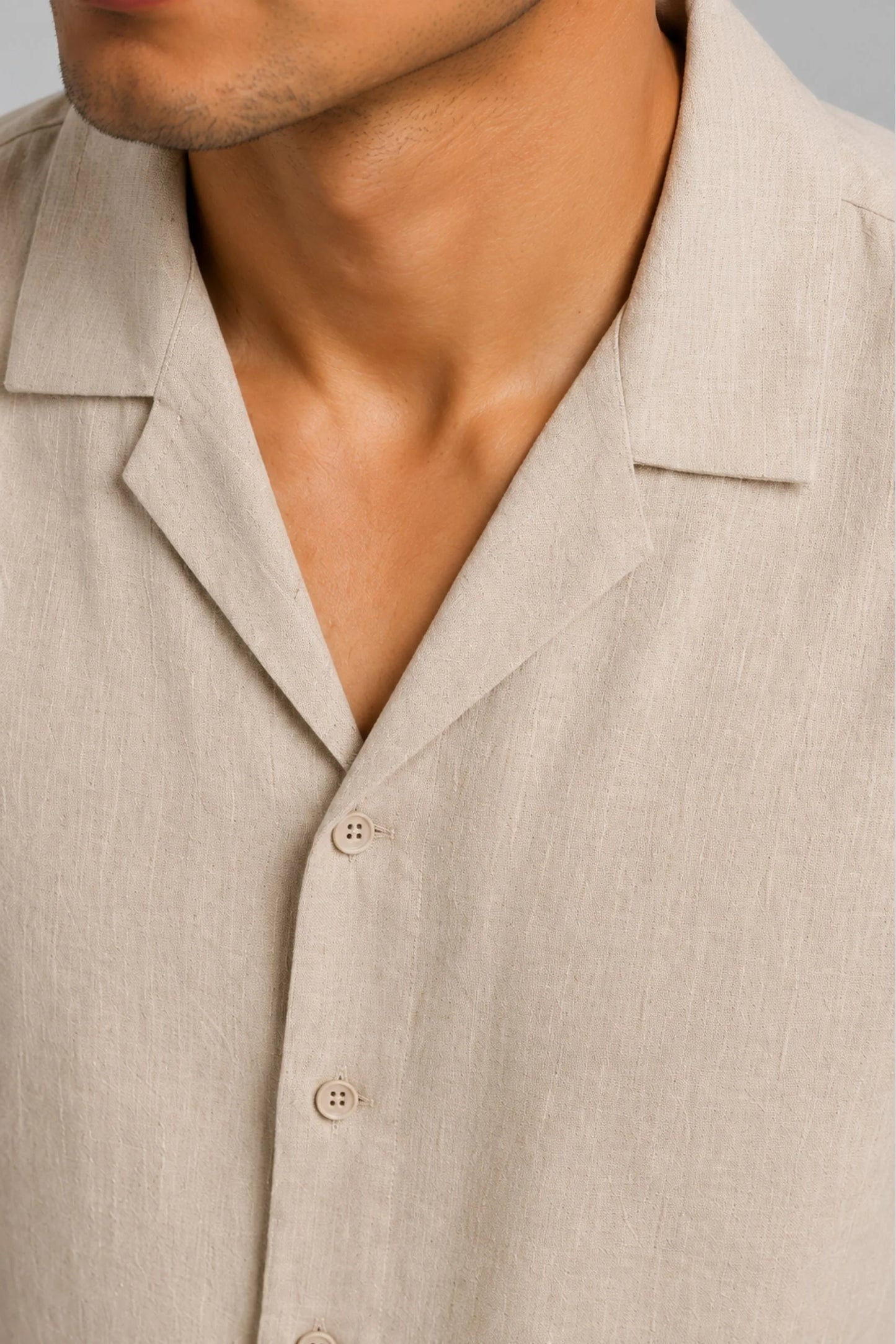 RESORT COLLAR LINEN SHIRT | BEIGE