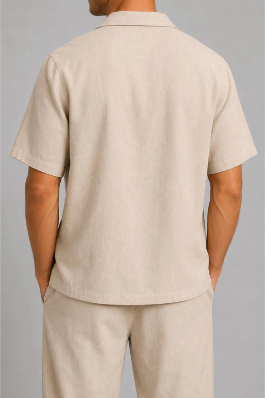RESORT COLLAR LINEN SHIRT | BEIGE