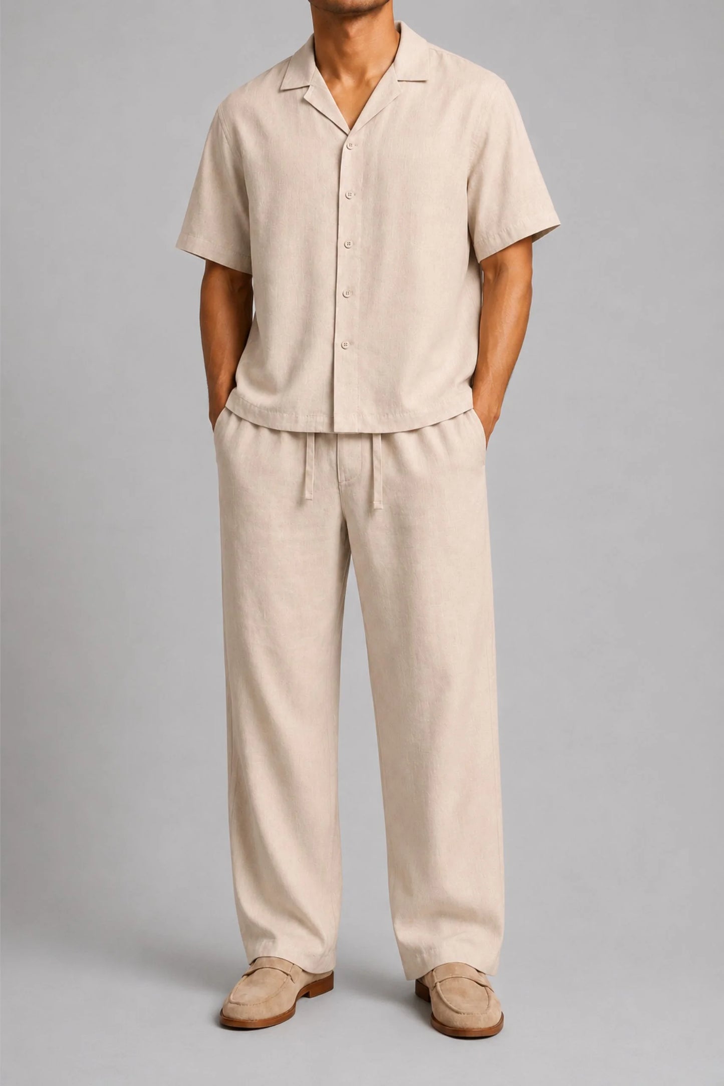RESORT COLLAR LINEN SHIRT | BEIGE