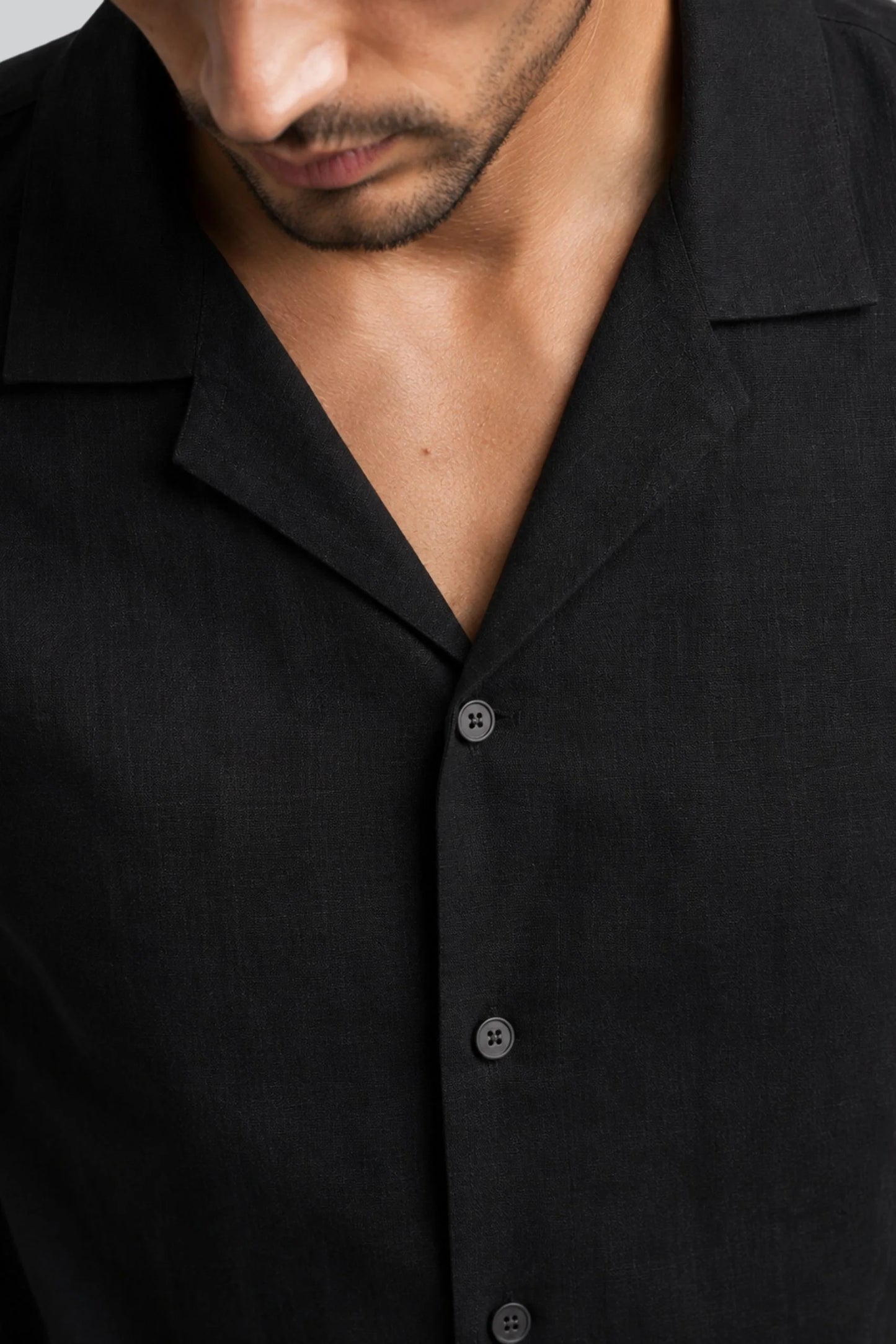 RESORT COLLAR LINEN SHIRT | BLACK