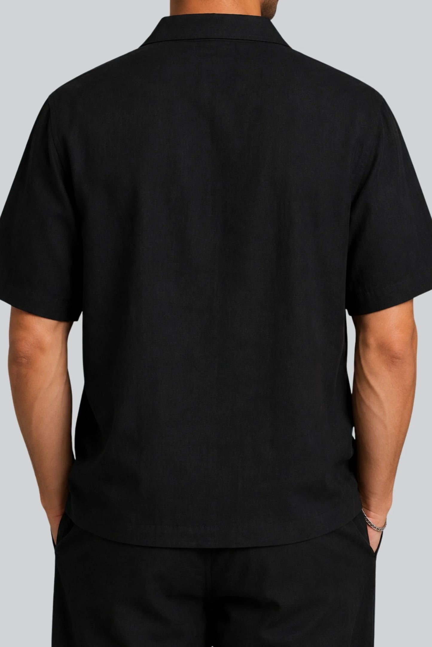 RESORT COLLAR LINEN SHIRT | BLACK