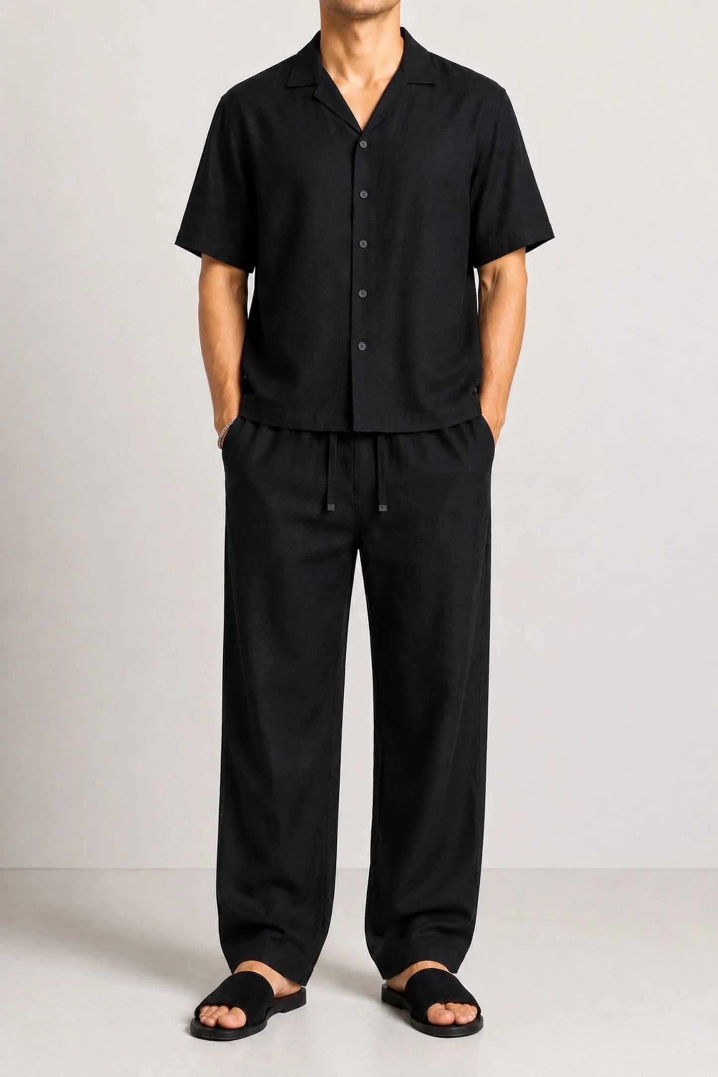 RESORT COLLAR LINEN SHIRT | BLACK
