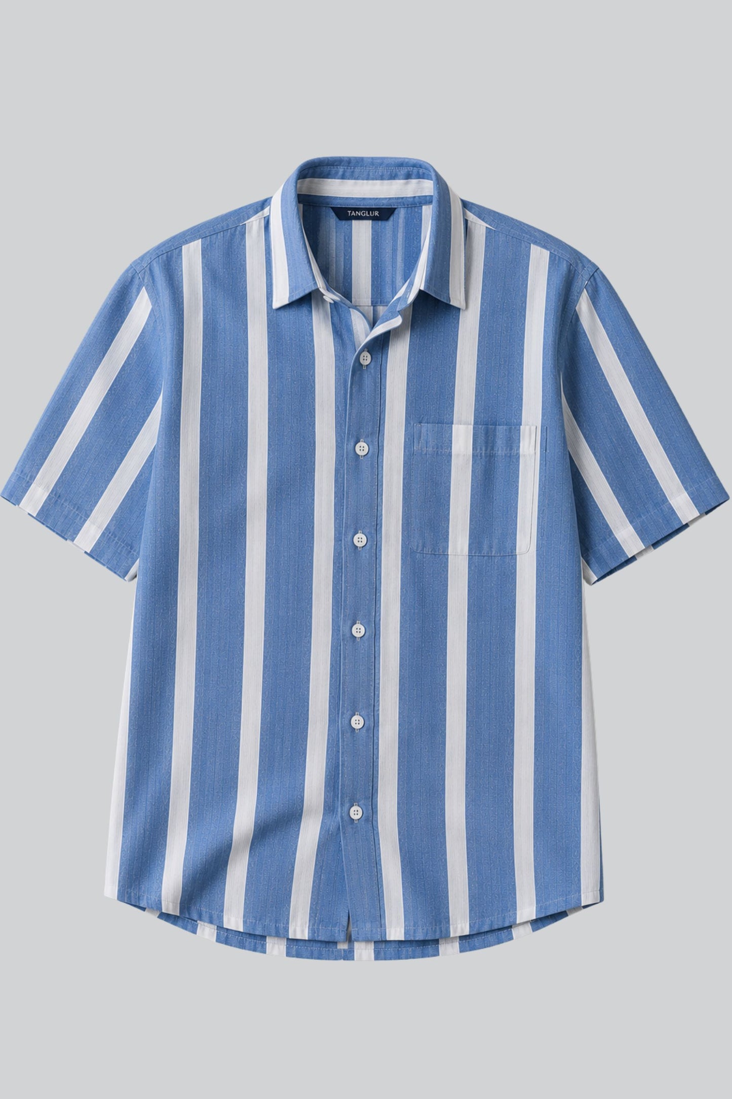 BOXY FIT SRIPED SHIRT | MIST BLUE