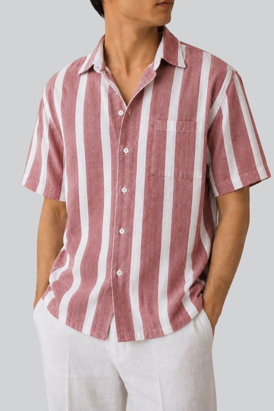 BOXY FIT SRIPED SHIRT | ONION PINK