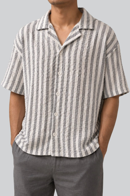 POPCORN CUBAN COLLAR SHIRT | PASTEL GREY
