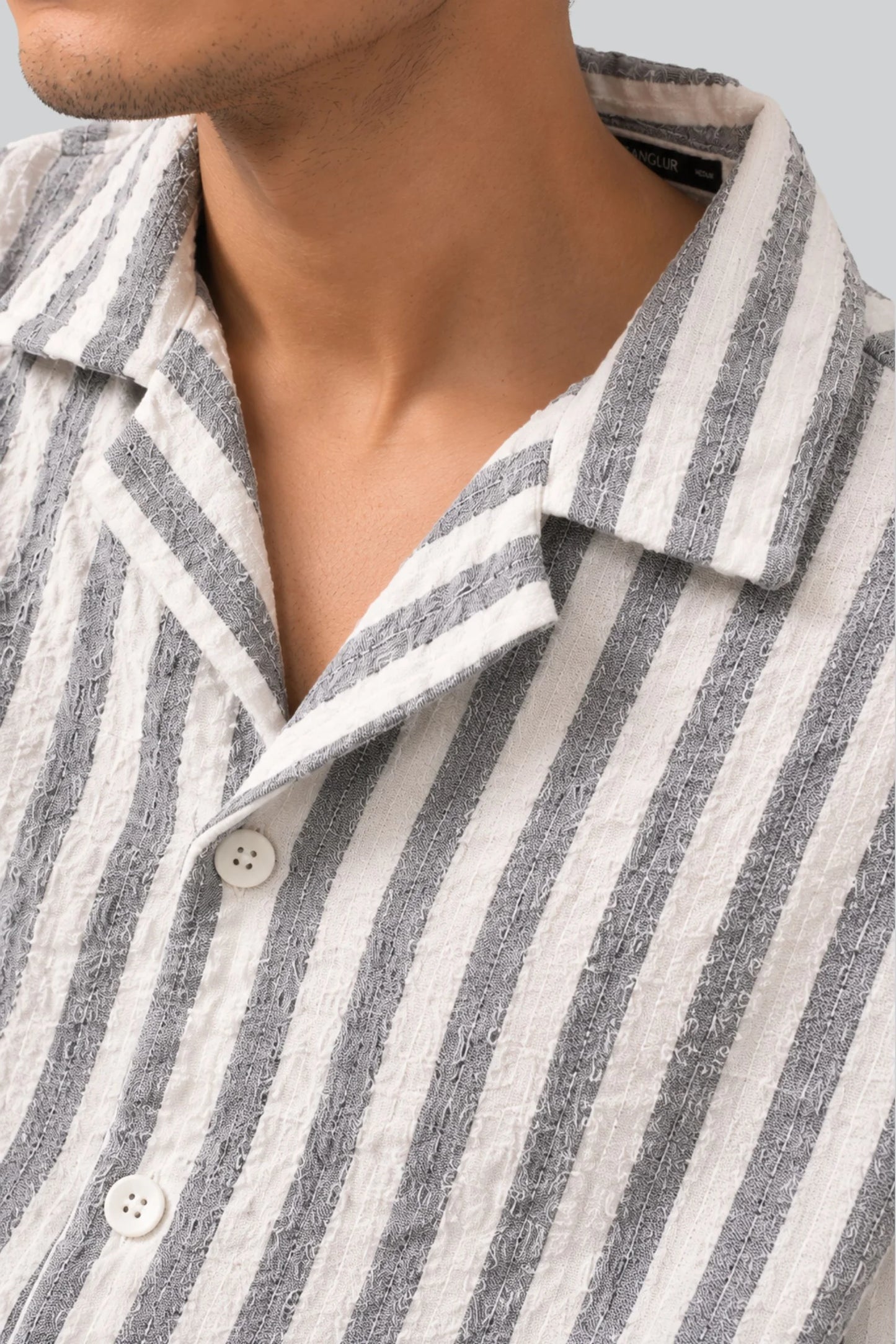 POPCORN CUBAN COLLAR SHIRT | PASTEL GREY