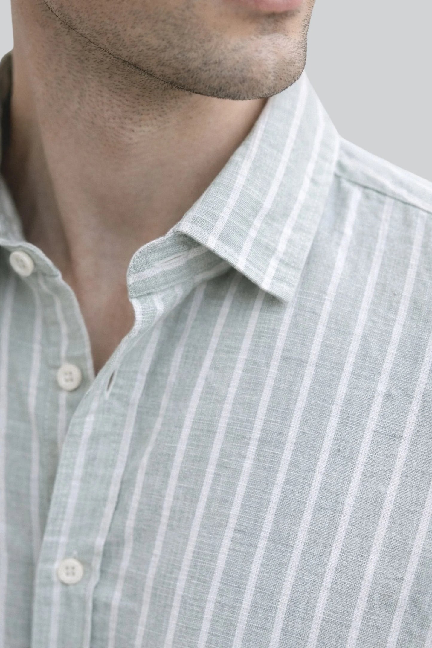 LINEN STRIPPED SHIRT | SAGE GREEN