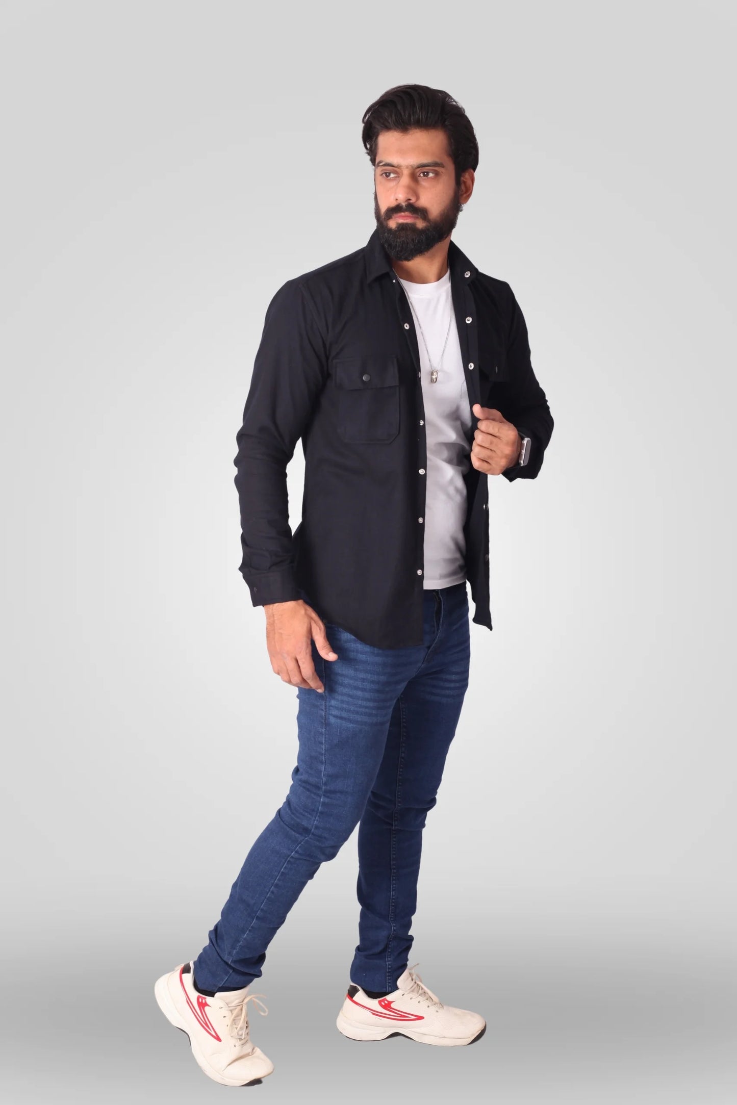 BLACK FLANNEL SHACKET (FS04)