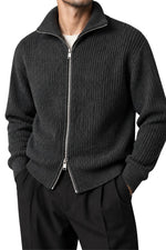 KNITTED DOUBLE ZIPPER SWEATER | CHARCOAL
