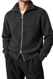 KNITTED DOUBLE ZIPPER SWEATER | CHARCOAL