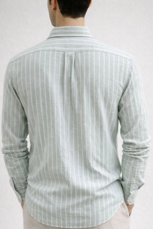 LINEN STRIPPED SHIRT | SAGE GREEN