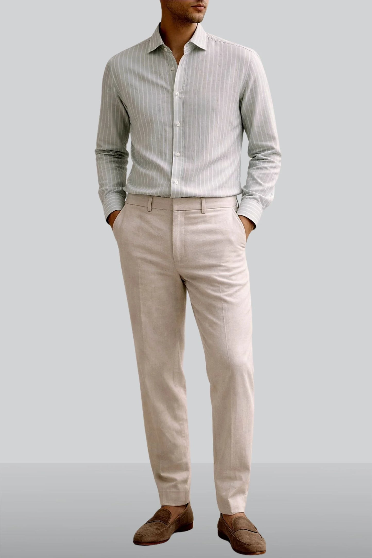 LINEN STRIPPED SHIRT | SAGE GREEN