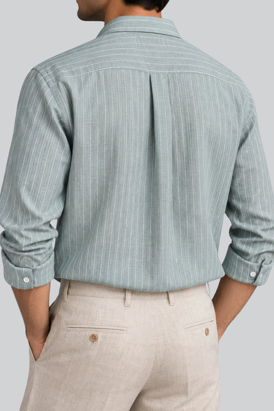 LINEN STRIPPED SHIRT | SAGE GREEN