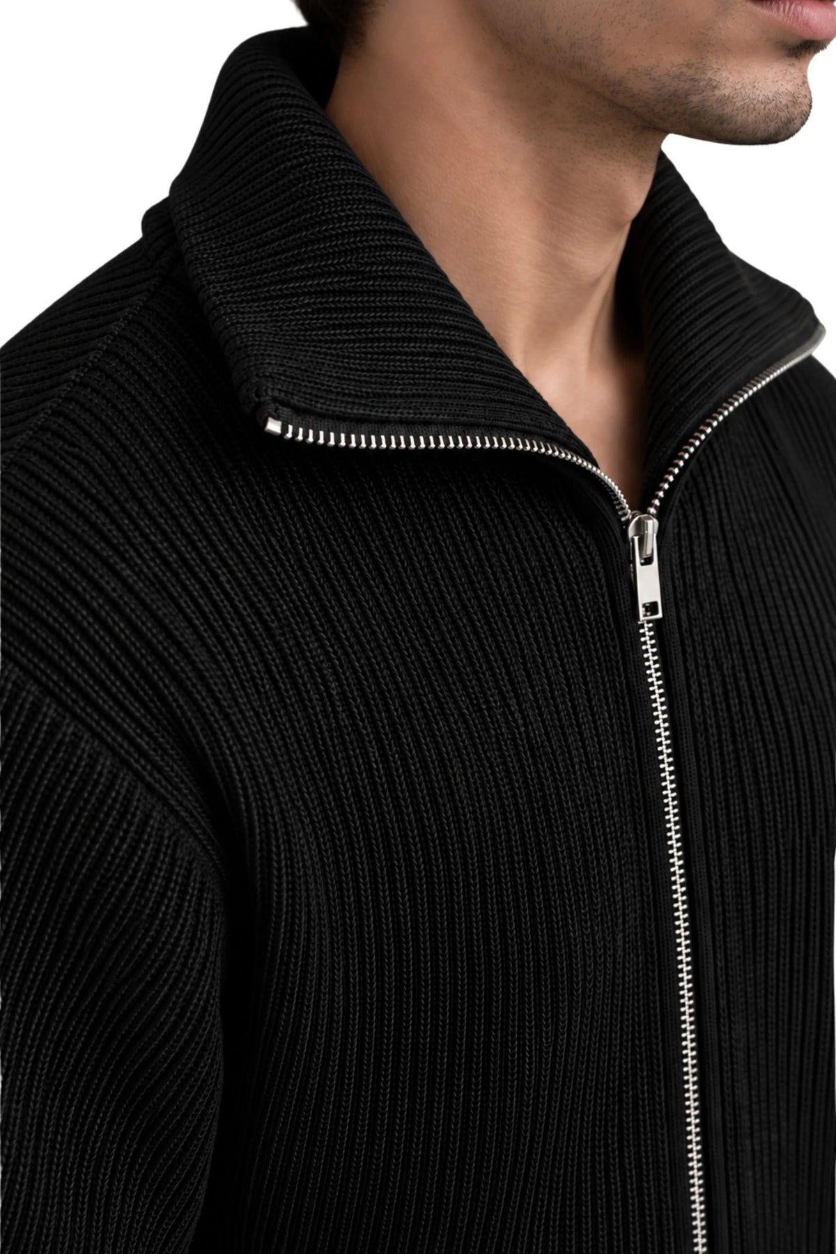 KNITTED DOUBLE ZIPPER SWEATER | BLACK