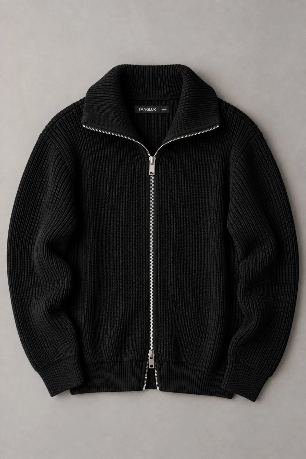 KNITTED DOUBLE ZIPPER SWEATER | BLACK
