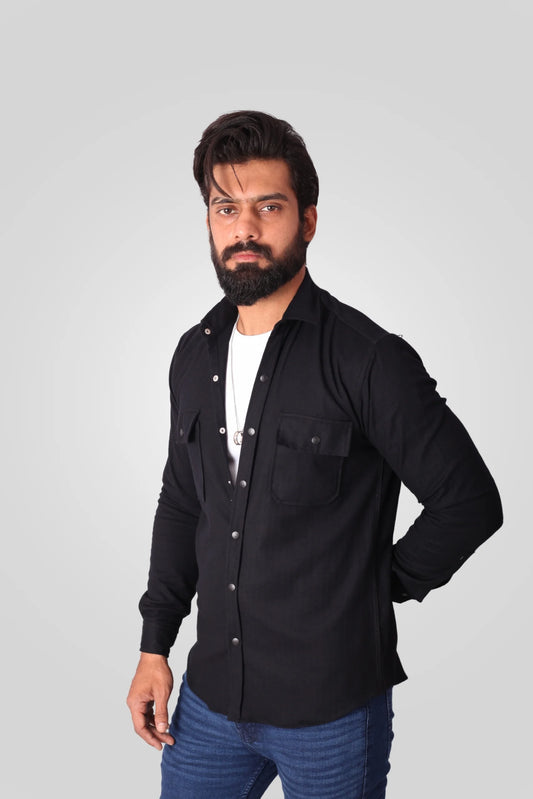 BLACK FLANNEL SHACKET (FS04)