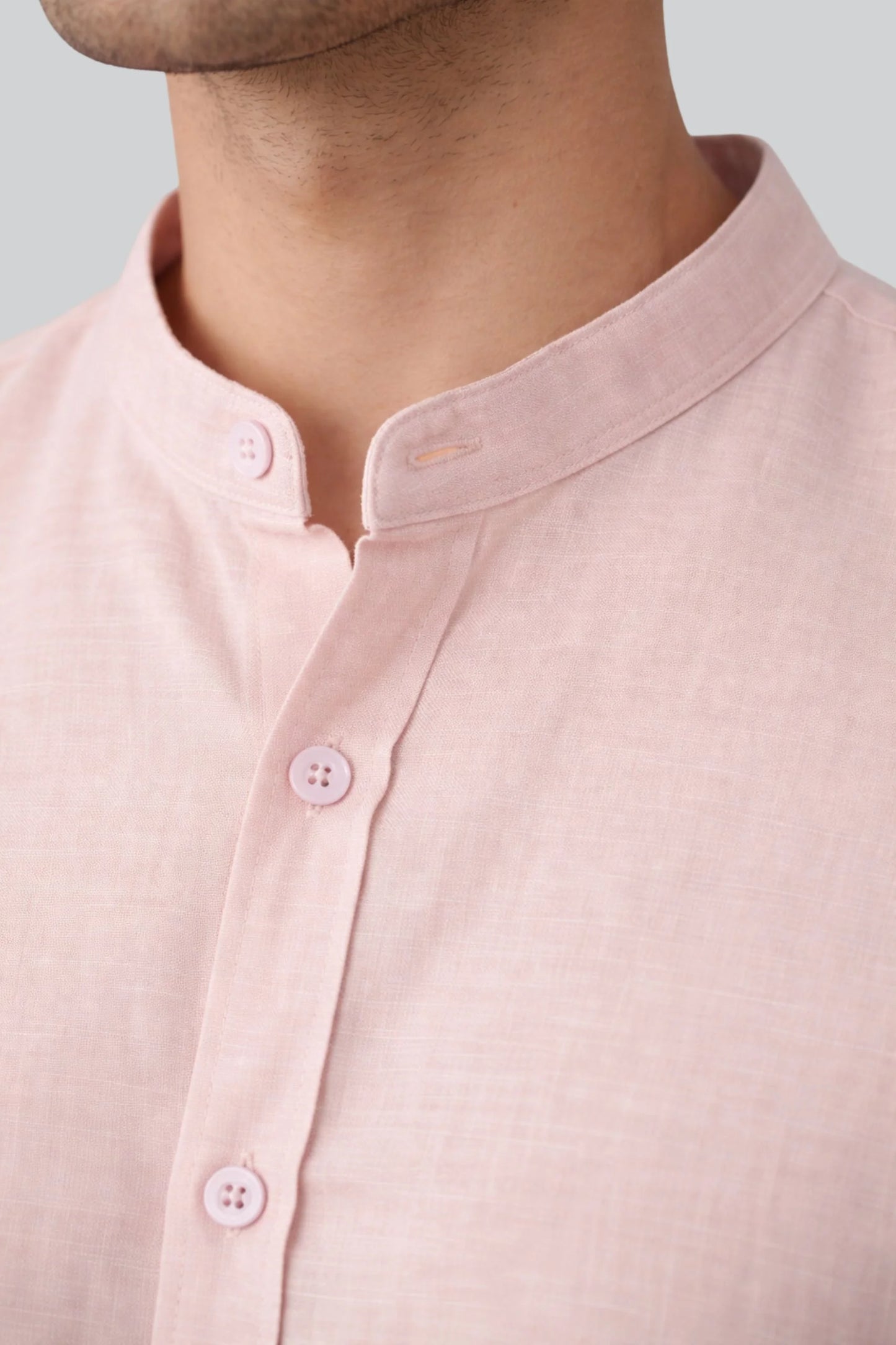 BAND COLLAR LINEN SHIRT | TEA PINK