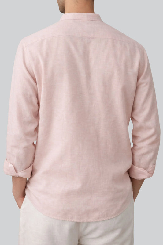 BAND COLLAR LINEN SHIRT | TEA PINK
