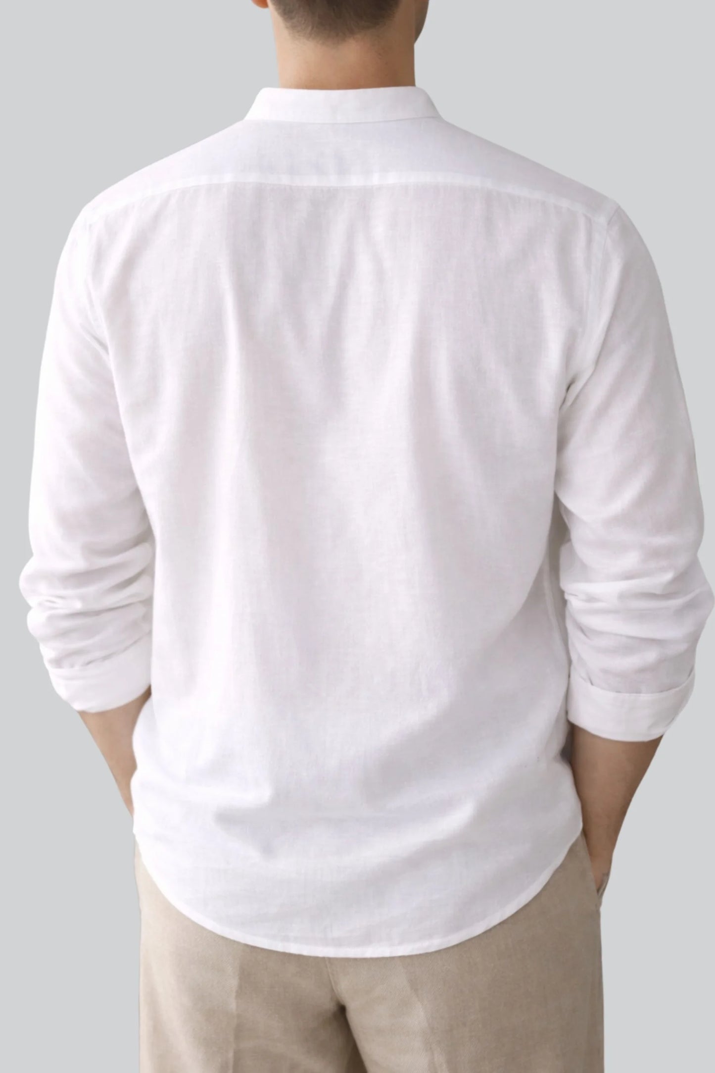BAND COLLAR LINEN SHIRT | WHITE